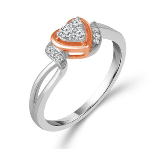 1/8ctw Diamond Heart Frame Two-Tone Sterling Silver and Rose Gold Promise Ring - Size 7