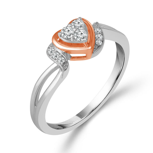 1/8ctw Diamond Heart Frame Two-Tone Sterling Silver and Rose Gold Promise Ring - Size 7