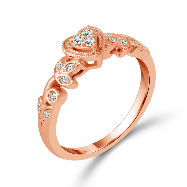 1/8ctw Diamond Heart Frame and Vine Rose Gold Promise Ring - Size 6