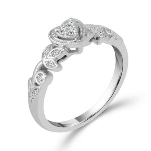 1/8ctw Diamond Heart Frame and Vine White Gold Promise Ring - Size 7