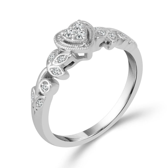 1/8ctw Diamond Heart Frame and Vine White Gold Promise Ring - Size 7