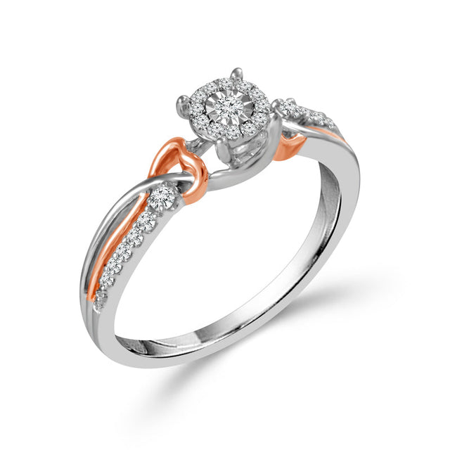 1/8ctw Diamond Miracle Setting Two-Tone White and Rose Gold Promise Ring - Size 7