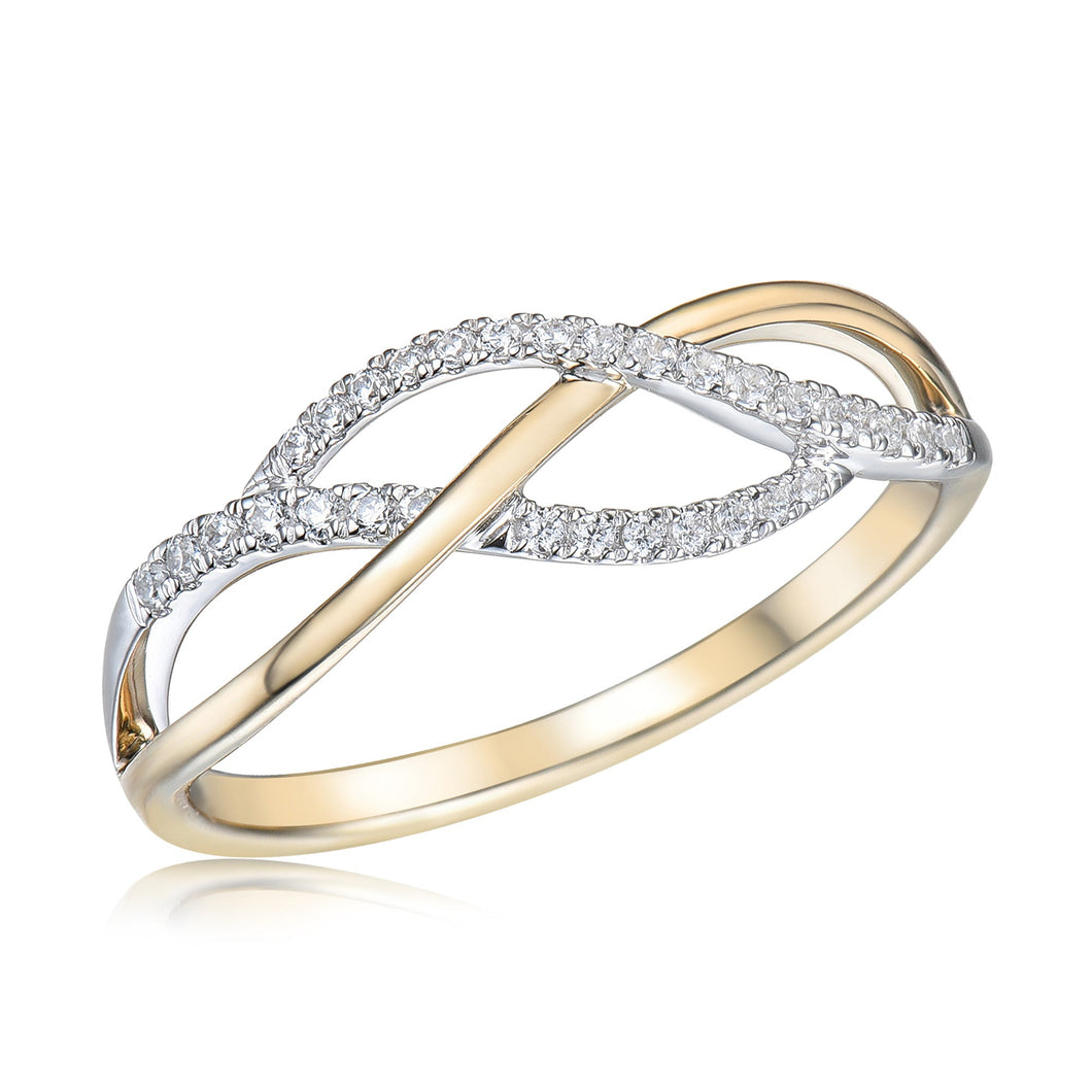 1/8ctw Diamond Multi-Row Swirl Two-Tone Ring - Size 6