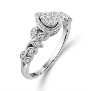 1/8ctw Diamond Pear Cluster Leaf Motif White Gold Promise Ring - Size 7