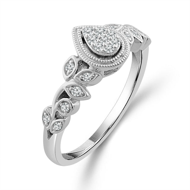 1/8ctw Diamond Pear Cluster Leaf Motif White Gold Promise Ring - Size 7