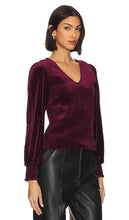 1. STATE Long Sleeve Smocked V Neck Top in Wine