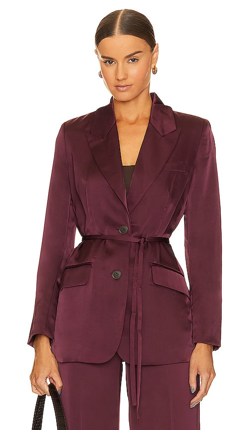 1. STATE Soft Blazer With Sash in Wine - 1. Blazer doux STATE avec ceinture couleur vin - 1. STATE 酒色腰带软西装外套 - 1. STATE Weicher Blazer mit Schärpe in Weinrot - 1. 와인에 새시가 달린 STATE 소프트 블레이저 - 1. Blazer morbido STATE con fascia color vino
