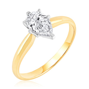 1ct Pear Diamond Solitaire Yellow Gold Engagement Ring - Heritage Collection - Size 5