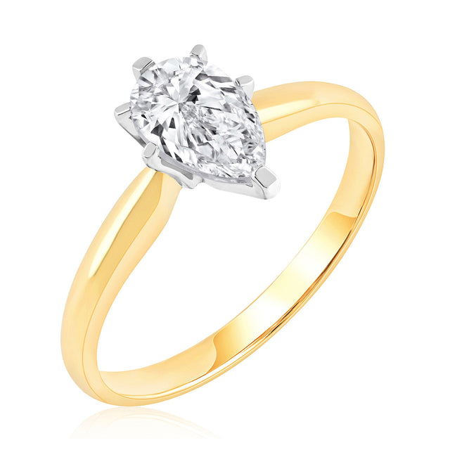 1ct Pear Diamond Solitaire Yellow Gold Engagement Ring - Heritage Collection - Size 5