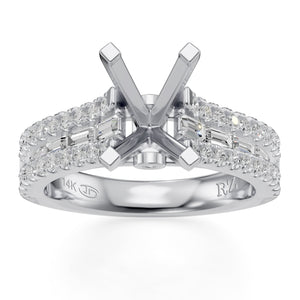 1ctw Baguette and Round Diamond 14k White Gold Engagement Ring Setting - Design Collection