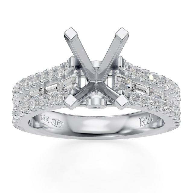 1ctw Baguette and Round Diamond 14k White Gold Engagement Ring Setting - Design Collection