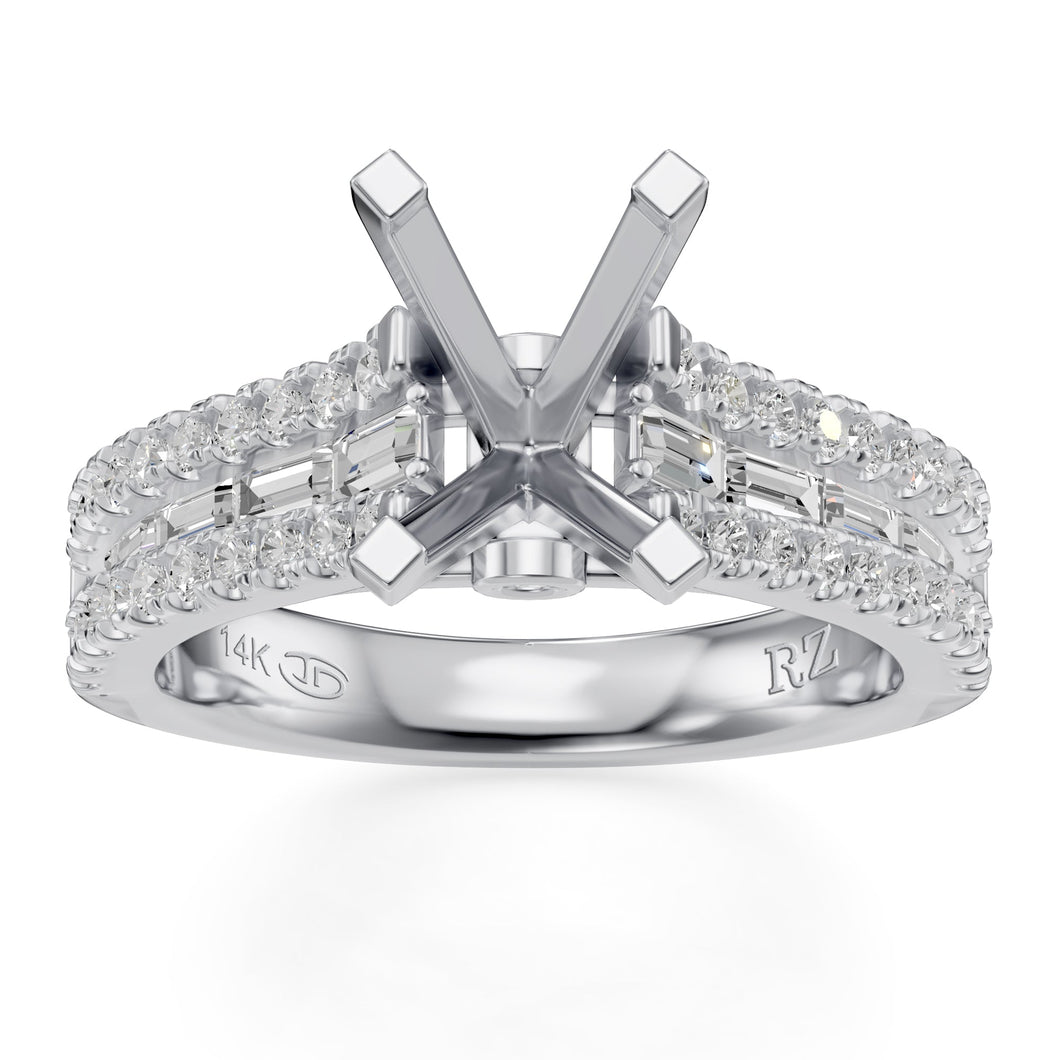 1ctw Baguette and Round Diamond 14k White Gold Engagement Ring Setting - Design Collection