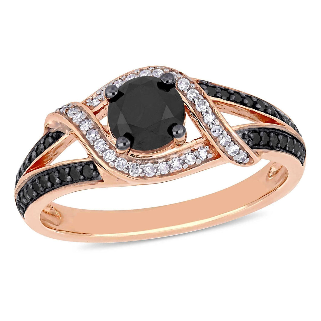 1ctw Black Diamond and Diamond Swirl Rose Gold Engagement Ring - Size 7