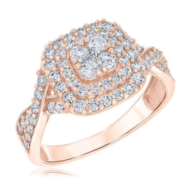 1ctw Cushion Diamond Composite Halo Rose Gold Engagement Ring | Glow Collection