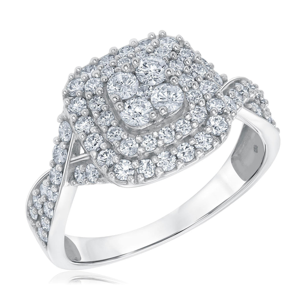 1ctw Cushion Diamond Composite Halo White Gold Engagement Ring | Harmony Collection