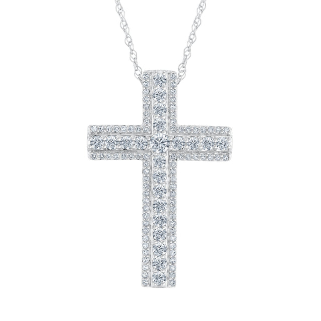 1ctw Diamond Cross White Gold Pendant Necklace