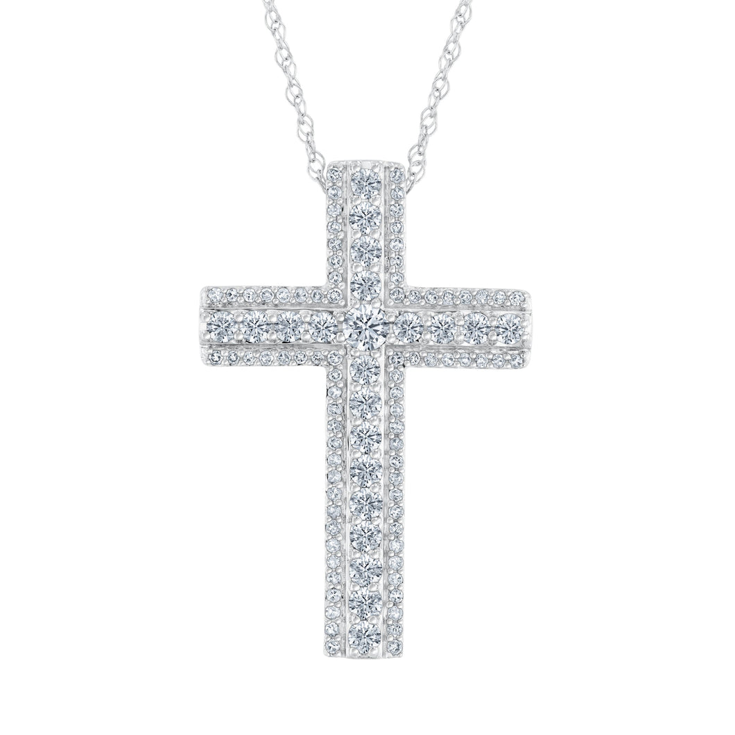 1ctw Diamond Cross White Gold Pendant Necklace