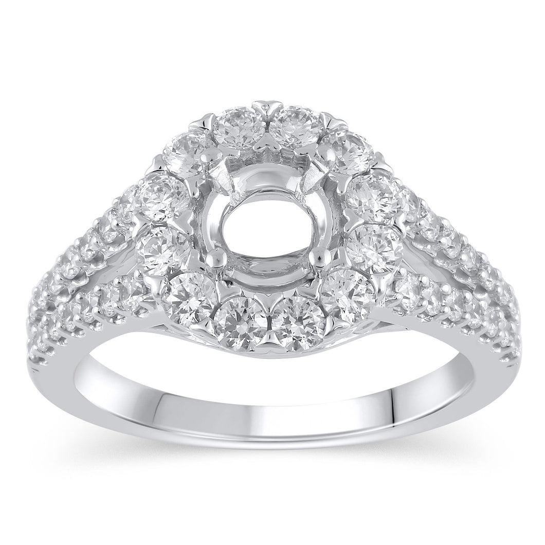 1ctw Diamond Halo Split-Shank White Gold Engagement Ring Setting - Design Collection - Size 5