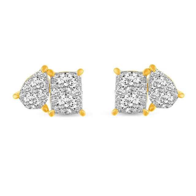 1ctw Diamond Mixed Shape Yellow Gold Stud Earrings