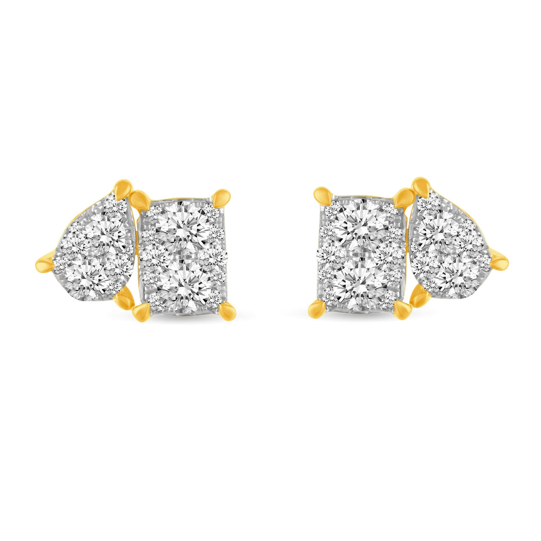 1ctw Diamond Mixed Shape Yellow Gold Stud Earrings