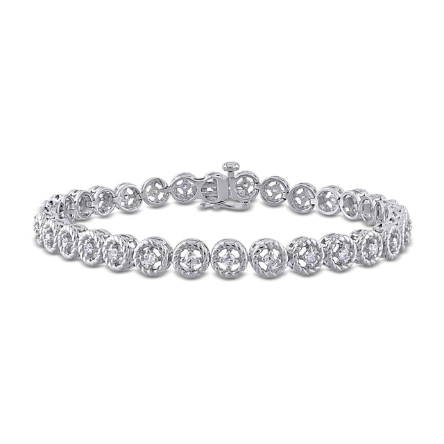 1ctw Diamond Station Sterling Silver Tennis Bracelet