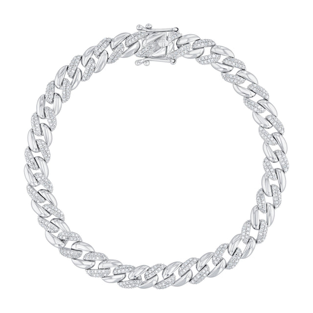 1ctw Diamond White Gold Curb Link Chain Bracelet | 9mm | 7 Inches