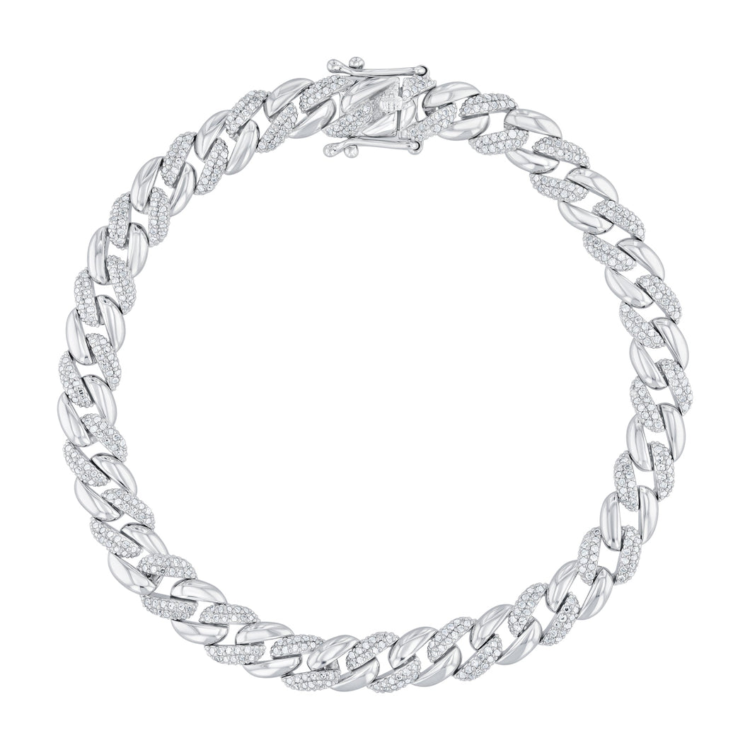 1ctw Diamond White Gold Curb Link Chain Bracelet | 9mm | 7 Inches