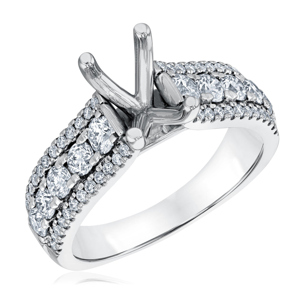 1ctw Diamond Wide Band White Gold Engagement Ring Setting - Size 5
