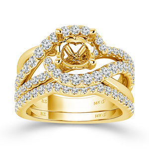 1ctw Diamond Yellow Gold Engagement Ring Setting and Wedding Ring Bridal Set
