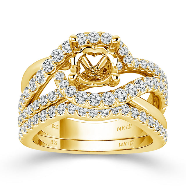 1ctw Diamond Yellow Gold Engagement Ring Setting and Wedding Ring Bridal Set
