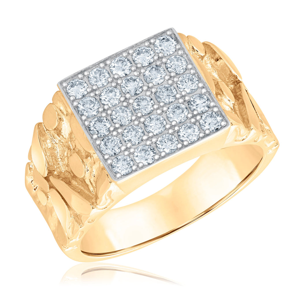 1ctw Diamond Yellow Gold Ring - Men's