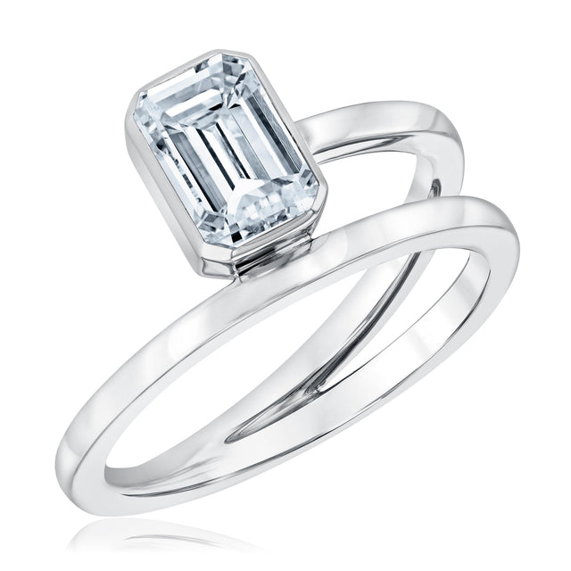 1ctw Emerald Lab Grown Diamond White Gold Open Ring