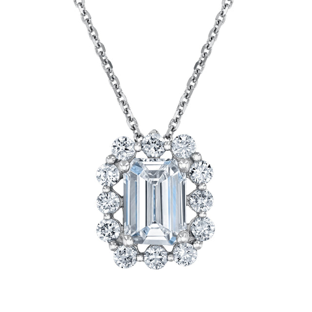 1ctw Emerald Lab Grown Diamond White Gold Pendant Necklace