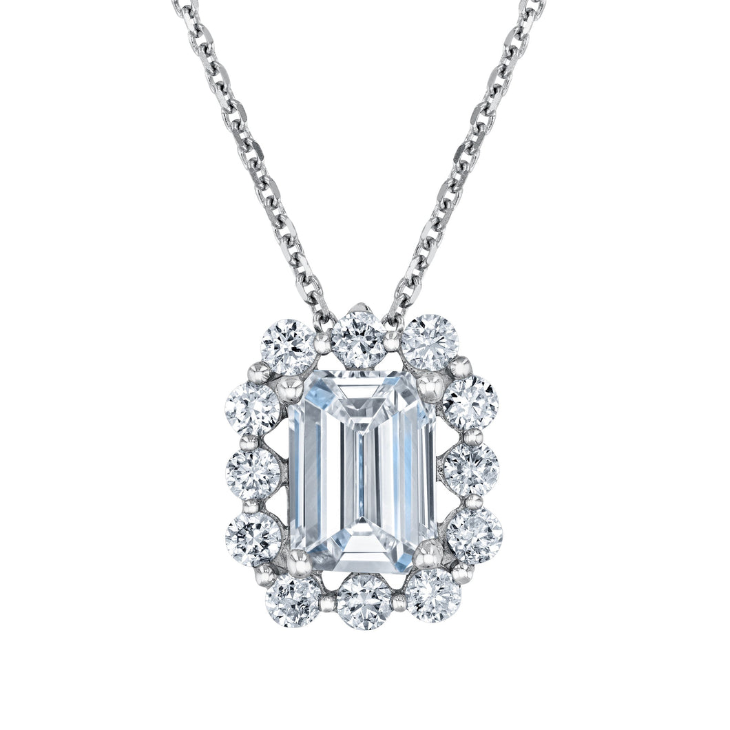 1ctw Emerald Lab Grown Diamond White Gold Pendant Necklace