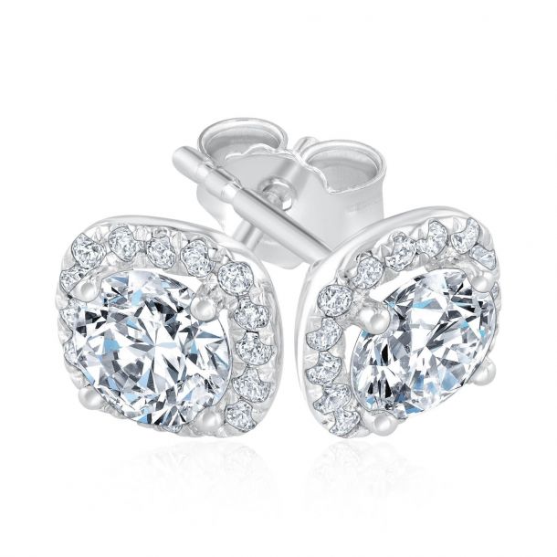 1ctw Lab Grown Diamond Cushion Halo White Gold Stud Earrings