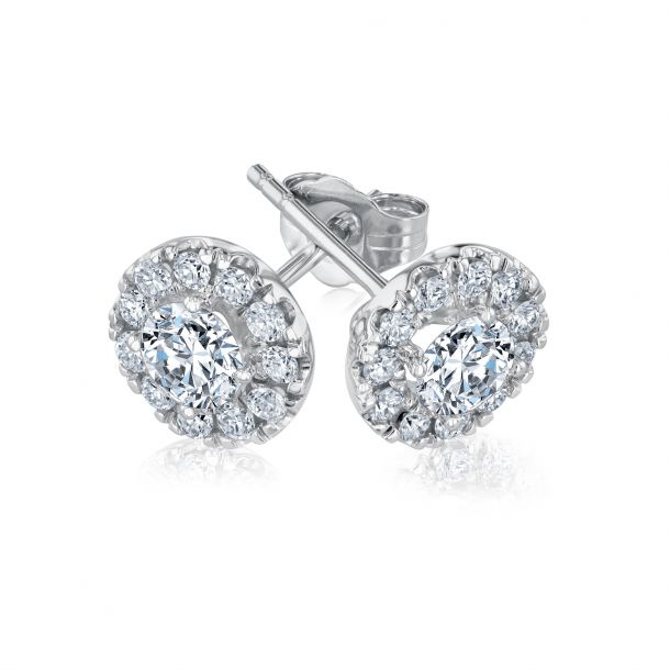 1ctw Lab Grown Diamond Round Halo White Gold Stud Earrings
