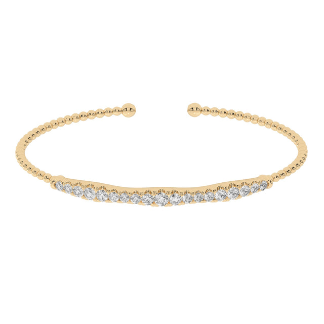 1ctw Lab Grown Diamond Scallop Setting Yellow Gold Beaded Bangle Bracelet