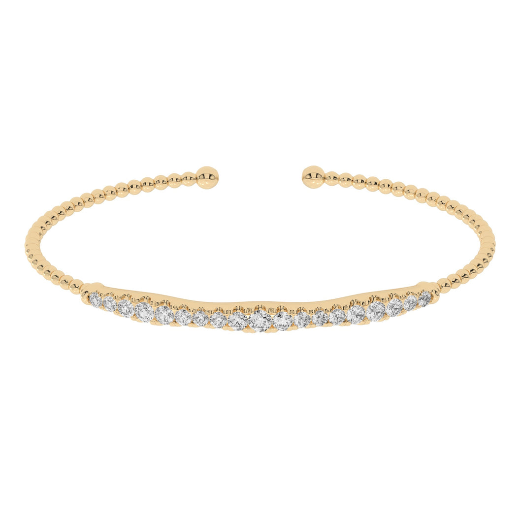 1ctw Lab Grown Diamond Scallop Setting Yellow Gold Beaded Bangle Bracelet