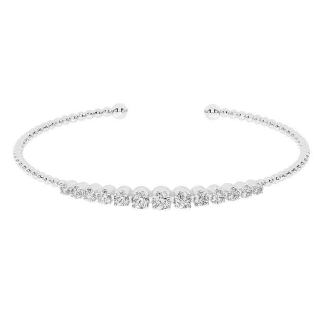 1ctw Lab Grown Diamond White Gold Beaded Bangle Bracelet