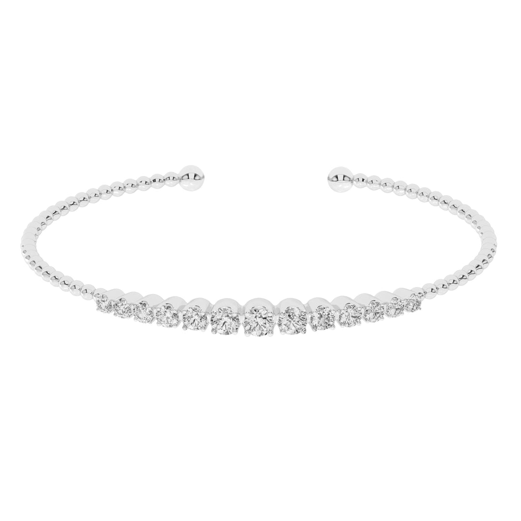 1ctw Lab Grown Diamond White Gold Beaded Bangle Bracelet