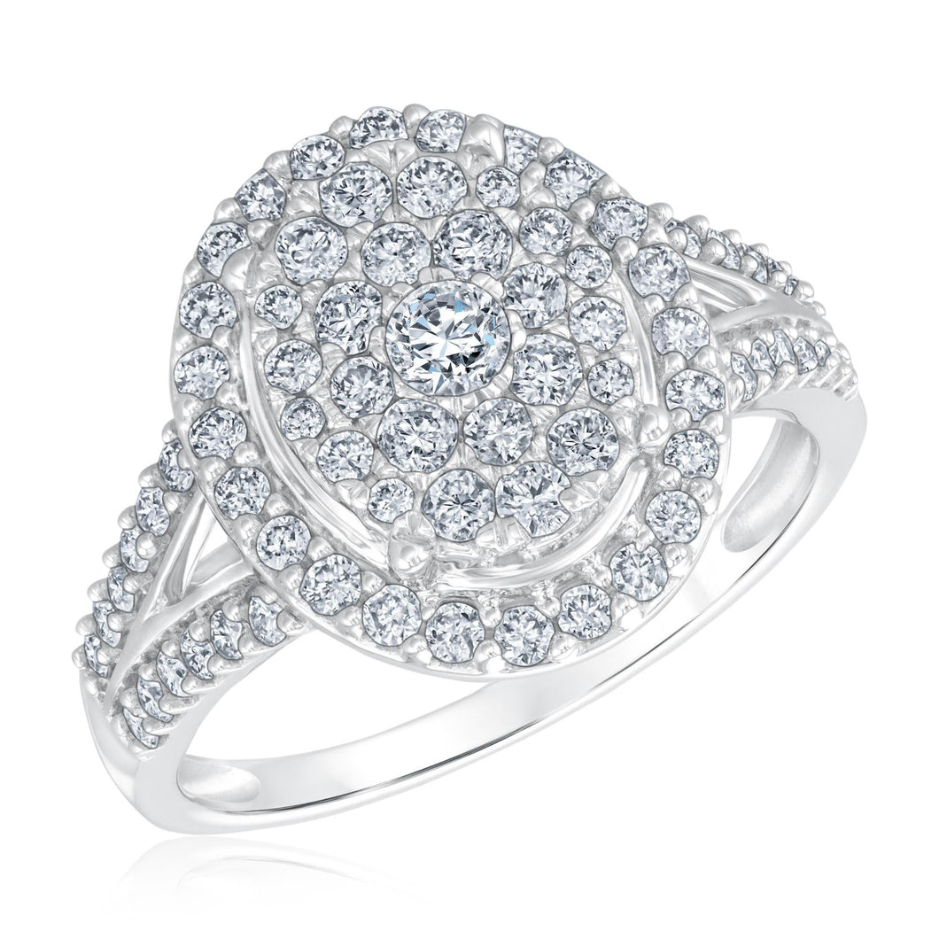 1ctw Oval Diamond Composite Halo White Gold Engagement Ring | Harmony Collection