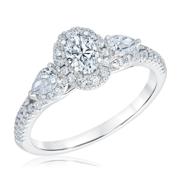 1ctw Oval Diamond Halo White Gold Engagement Ring - Couture Collection