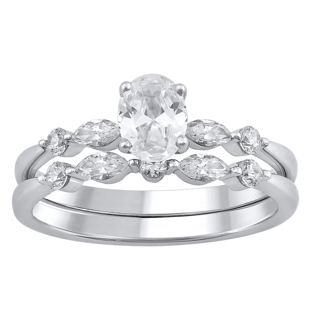1ctw Oval Diamond White Gold Engagement and Wedding Ring Bridal Set - Couture Collection
