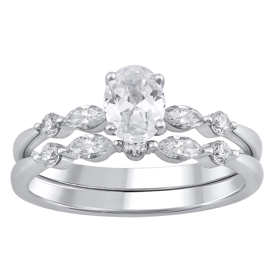 1ctw Oval Diamond White Gold Engagement and Wedding Ring Bridal Set - Couture Collection