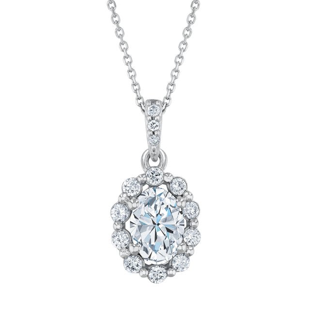 1ctw Oval Lab Grown Diamond White Gold Pendant Necklace