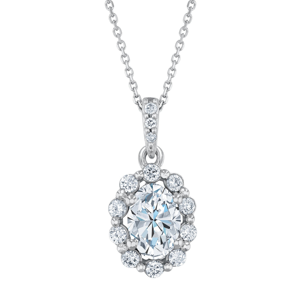 1ctw Oval Lab Grown Diamond White Gold Pendant Necklace
