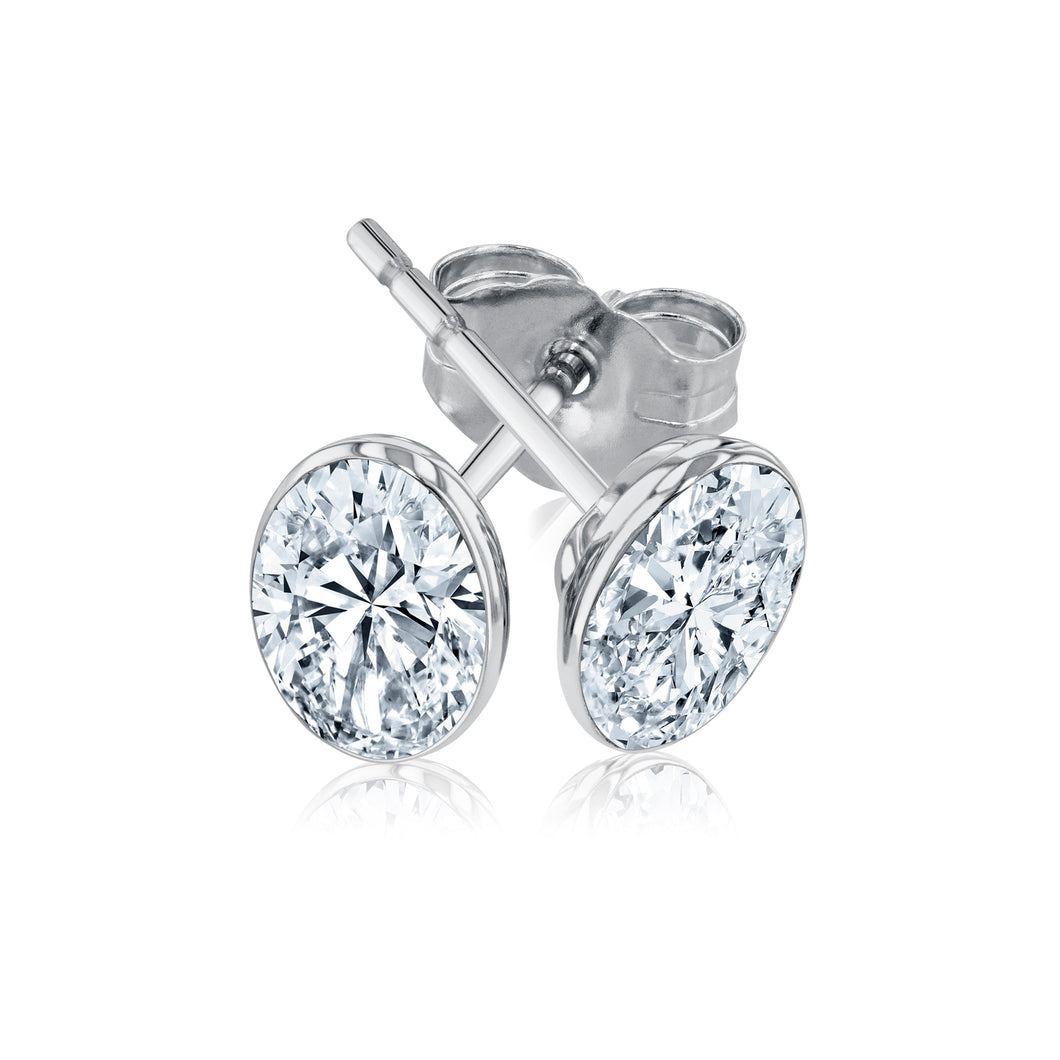 1ctw Oval Lab Grown Diamond White Gold Solitaire Stud Earrings