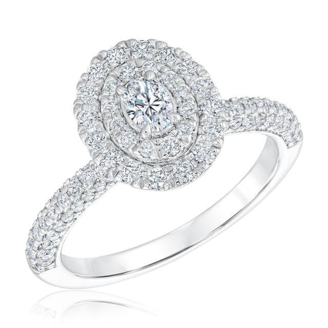 1ctw Oval-Shaped Diamond Double Halo White Gold Engagement Ring | Couture Collection