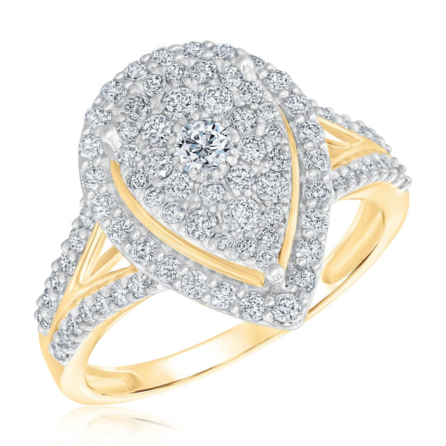 1ctw Pear Diamond Composite Halo Yellow Gold Engagement Ring - Harmony Collection