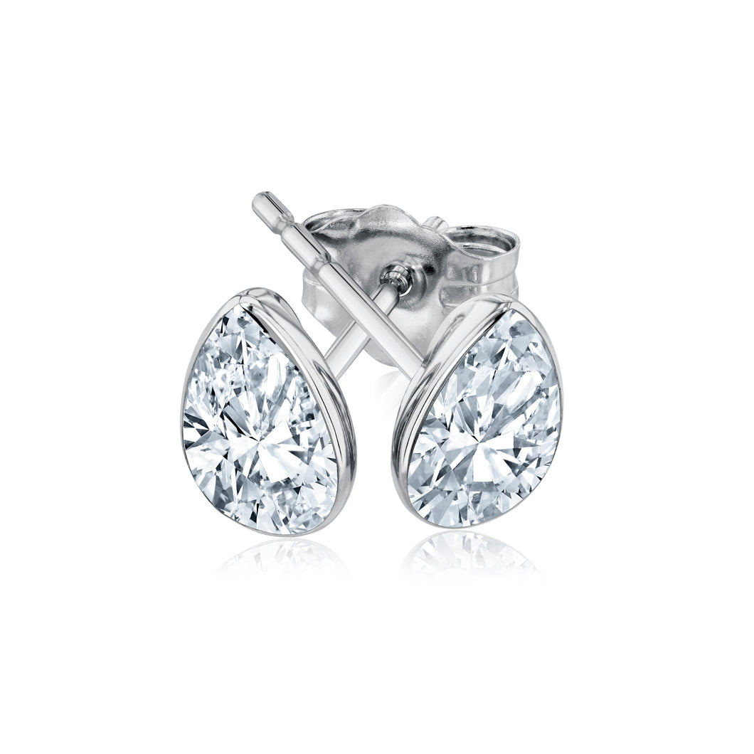 1ctw Pear Lab Grown Diamond White Gold Solitaire Stud Earrings